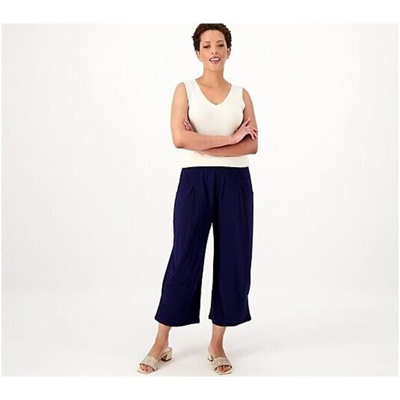 ATTITUDES BY RENEE NEW $56 Como Jersey Pleated Soft Pant Navy‎ PXXS - Picture 3 of 3